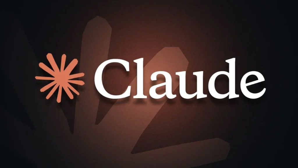 The logo and wordmark for the AI assistant Claude, featuring a stylized orange starburst icon next to the name "Claude" in a white serif font against a dark, moody background