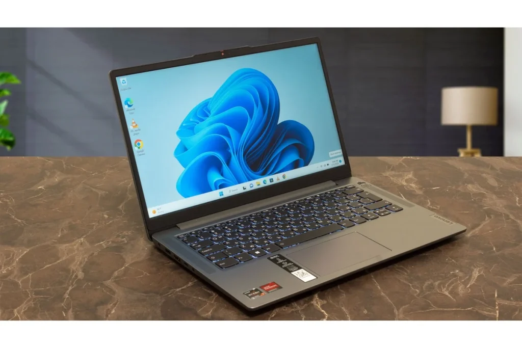 A close-up of the Lenovo IdeaPad Slim 3 with a bright Windows 11 desktop, a practical and reliable option for the Best Student Laptops.