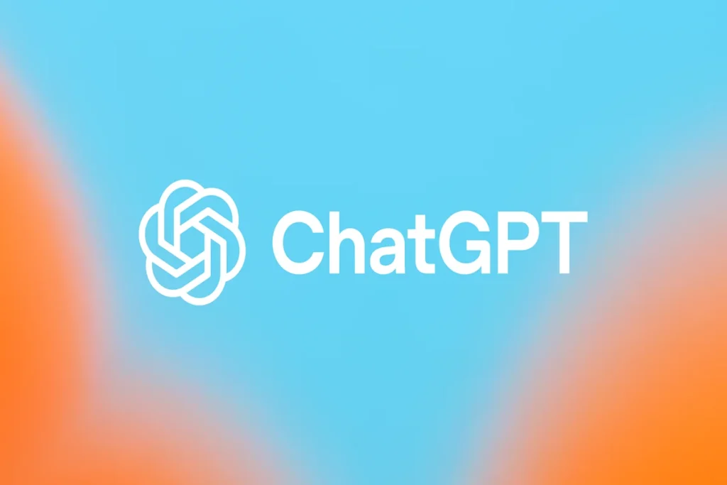 The white ChatGPT geometric icon and text logo set against a brightly colored, blurred background gradient of light blue and orange. Top 10 AI Tools in 2026